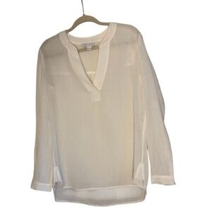DVF White Long Sleeve Cotton Blouse
